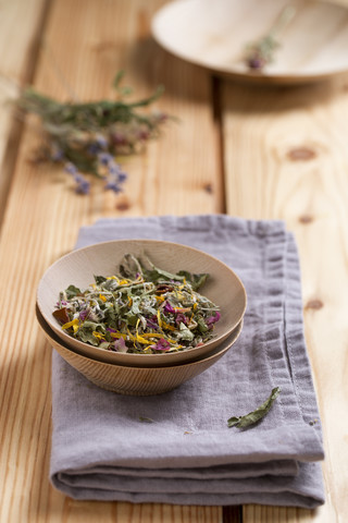 Herbal tea in a bowl stock photo