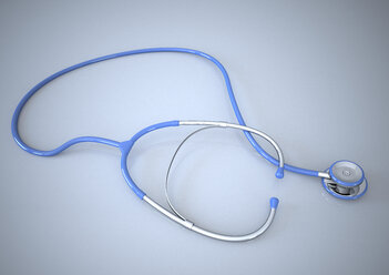 Blaues Stethoskop vor grauem Hintergrund, 3d Rendering - ALF000136