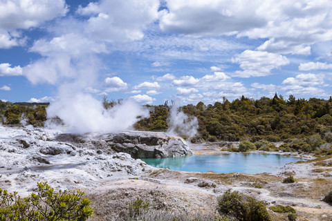 Neuseeland, Whakarewarewa, Geothermisches Feld, lizenzfreies Stockfoto