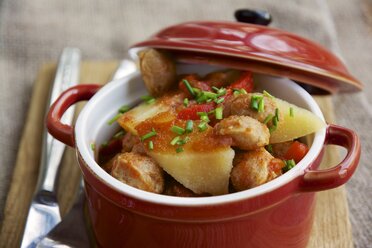 Quince stew with textured vegetable protein chunks and garnished with chives - HAWF000027