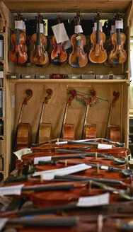 Geigen, die in einer Geigenbauwerkstatt repariert werden - DIKF000113