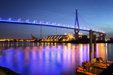 Germany, Hamburg, Koehlbrandbruecke in the Port of Hamburg in the evening - ROMF000006