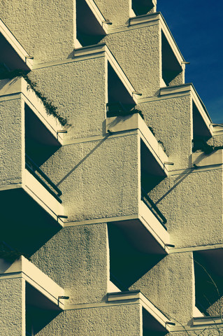 Germany, Lower Saxony, Hameln, Hotel, Balconies, cubistic stock photo