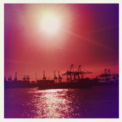 Container port, Hamburg, backlit, Norder Elbe, Hamburg, Germany - SEF000633