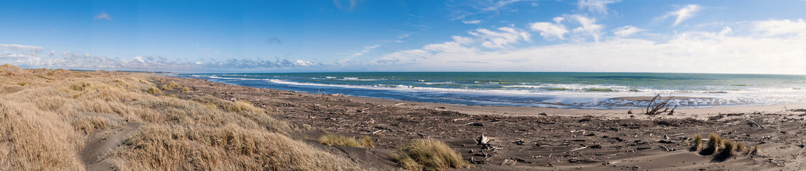 Neuseeland, Panoramablick auf den Strand von Wanganui - WV000561