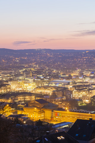 Germany, Baden-Wuerttemberg, Stuttgart, Cityscape in the evening stock photo