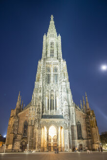 Deutschland, Ulm, Ansicht der Ulmer Münsterkirche bei Nacht - WGF000266