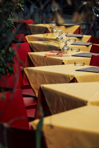 Italy, Rome, Restaurant, empty tables stock photo