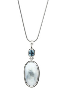 Silver pendant with blue mabe pearl and blue topaz - JAWF000023