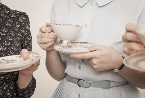 Young women on a retro style tea party, close-up - DISF000759