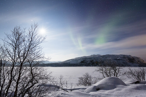 Aurora borealis in Norway near lake Rundvatnet stock photo