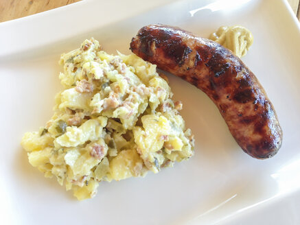 Bratwurst with mustard and potato salad - ABAF001300