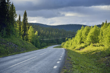 Schweden, Gaeddede, Vildmarksvaegen im Abendlicht - BR000512