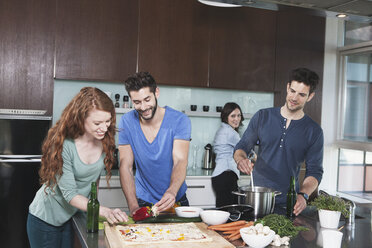 Portrait of four friends cooking together - RBF001676