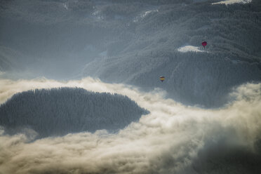 Österreich, Salzkammergut, Heißluftballons über dem Wald - STC000036