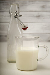 Glass of buttermilk and empty bottle - CSTF000257