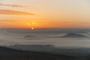 Germany, Rhineland-Palatinate, Vulkan Eifel, View from Teufelskanzel to Nickenich, Kruft at sunrise - PA000599