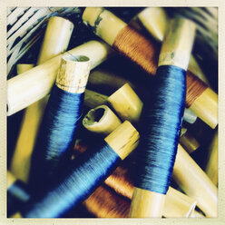 Dyed silk yarn in a silk mill, La Palma, Spain - SEF000673