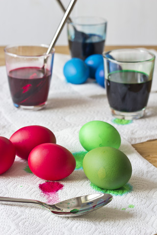 Dyeing Easter eggs stock photo