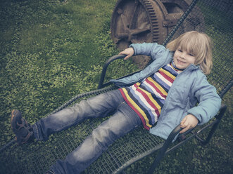 Boy, Child, deckchair, Garden, Relax, Saxony, Germany - MJF000989