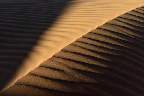 Algerien, Tassili n Ajjer, Sahara, Sandkräuselungen auf einer Wüstendüne, lizenzfreies Stockfoto