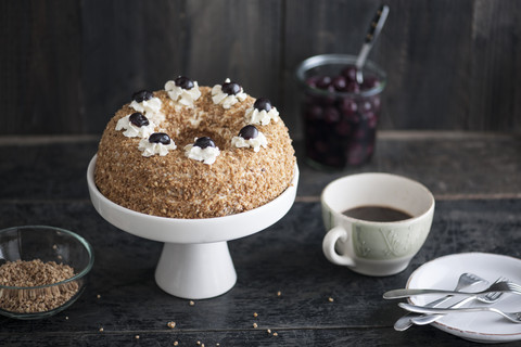 Frankfurt crown cake on cake stand stock photo