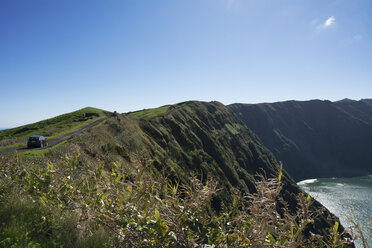 Portugal, Azores,Sao Miguel, Car on road at Caldeira das Sete Cidades - ONF000444