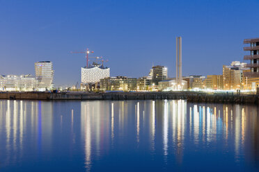 Germany, Hamburg, Hafencity with Elbphilharmonie at night - MSF003883