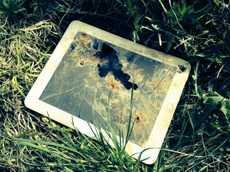 Broken tablet-PC in the meadow - LAF000735