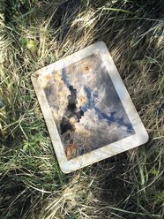 Broken tablet-PC in the meadow - LAF000736