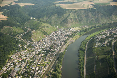 Germany, Rhineland-Palatinate, aerial view of Kobern-Gondorf with Moselle River - PAF000629