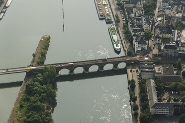 Germany, Rhineland-Palatinate, Koblenz aerial view of Baldwin Bridge above Moselle River - PAF000632
