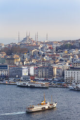 Turkey, Istanbul, Eminoenue, View from Galata-Tower to Blue Mosque - SIEF005356