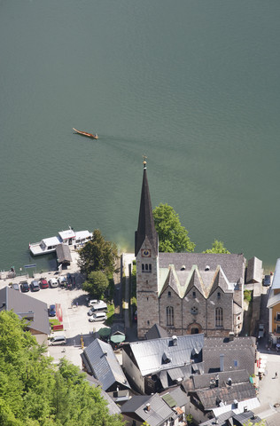 Österreich, Oberösterreich, Salzkammergut, Hallstatt, Hallstätter See, Evangelische Kirche, lizenzfreies Stockfoto