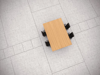 Conference table and four office chairs on concrete floor, 3D Rendering - UWF000105