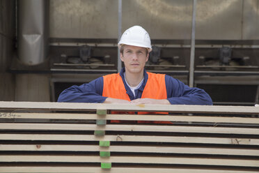 Junger Arbeiter in der Tischlerei der Palettenproduktion - SGF000692