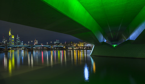 Germany, Hesse, Frankfurt, skyline by night stock photo