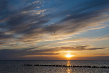 Germany, Mecklenburg-Western Pomerania, Ruegen, Dranske, Baltic Sea at sunset - MJF001238