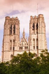 Belgien, Brüssel, Blick auf die Kathedrale von St. Michael und St. Gudula in der Abenddämmerung - WIF000720
