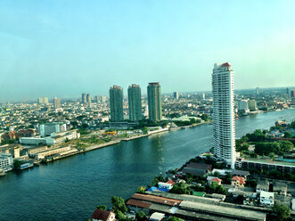 Thailand, Bangkok, am Fluss ChaoPhraya, Thaksin-Brücke - AVSF000179