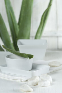 Sliced Aloe vera leaf and bowls - ASF005389