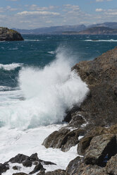 France, Provence Alpes Cote d'Azur, Var, Giens peninsula, breaking wave on rock - JBF000100