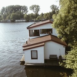 The Netherlands, Amsterdam, Amstel river with house boats, - HAWF000231