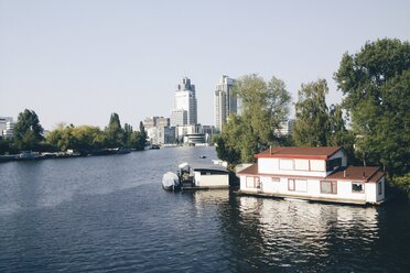 The Netherlands, Amsterdam, Amstel river with house boats, - HAWF000233