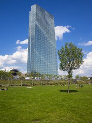 Germany, Hesse, Frankfurt, new building of European Central Bank with park in the foreground - AMF002289