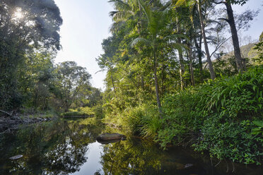 Australien, New South Wales, Wanganui, Coopers Creek, Wasserloch mit Felsen und Vegetation - SHF001356