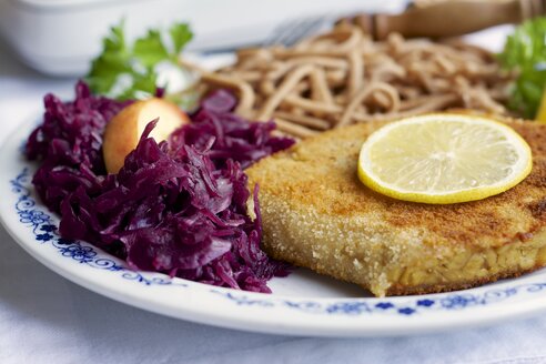 Tempeh-Schnitzel mit Rotkohl und Weizenspätzle - HAWF000272