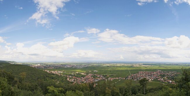 Deutschland, Rheinland-Pfalz, Neustadt an der Weinstraße, Panoramablick vom Hambacher Schloss - HAWF000285