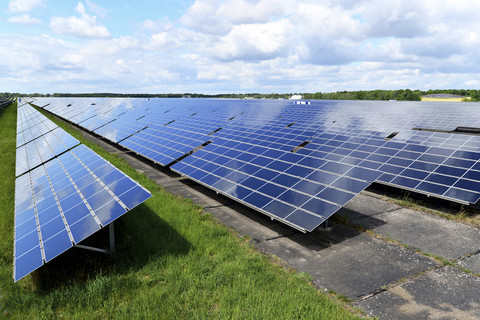 Germany, photoelectric cells of solar power plant stock photo