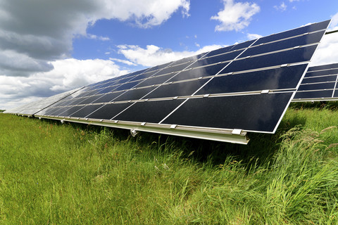 Germany, photoelectric cells of solar power plant stock photo